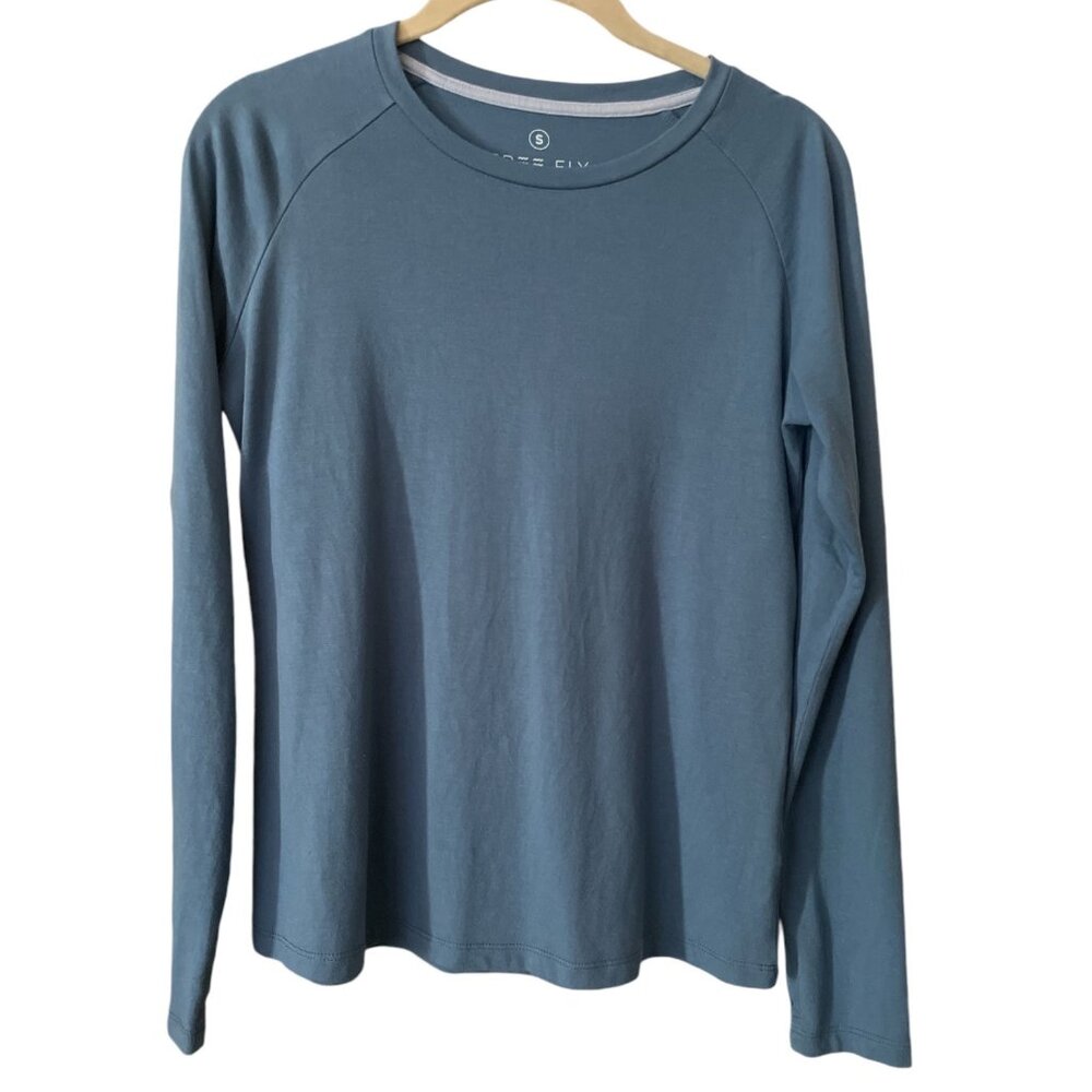 Free Fly Womens Long Sleeve Tee Blue With Back Logo Size S